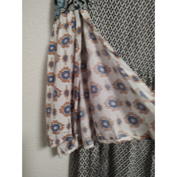 Umgee Blue White Flared 3/4 Sleeve Square Neck Peasant Blouse Size Large - Picture 7 of 10
